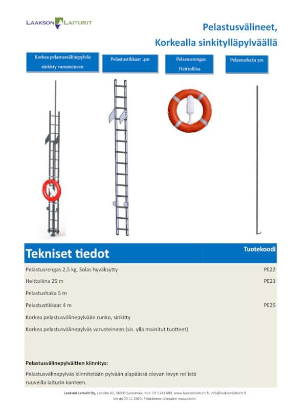 Pelastusvälinepylväs varusteineen, korkea malli - Image 2