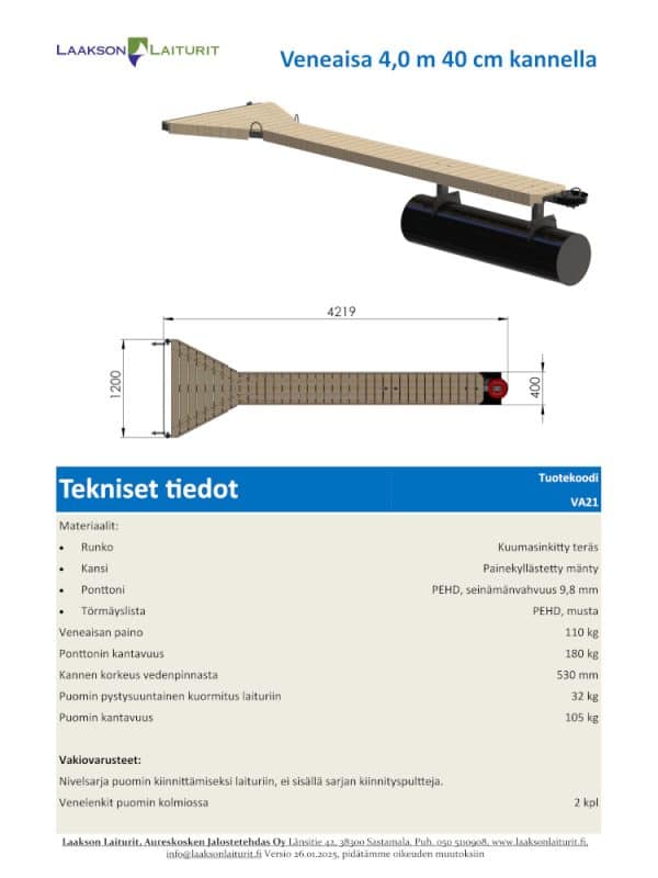 Veneaisa 4,0 m 40 cm kannella - Image 2