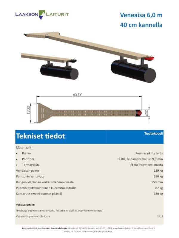 Veneaisa 6,0 m 40 cm kannella - Image 2
