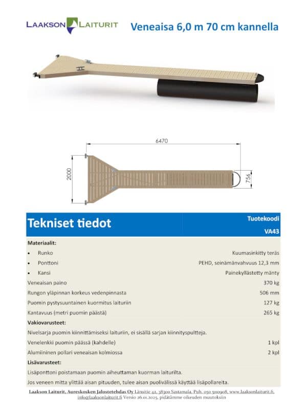 Veneaisa 6,0 m 70 cm kannella - Image 2